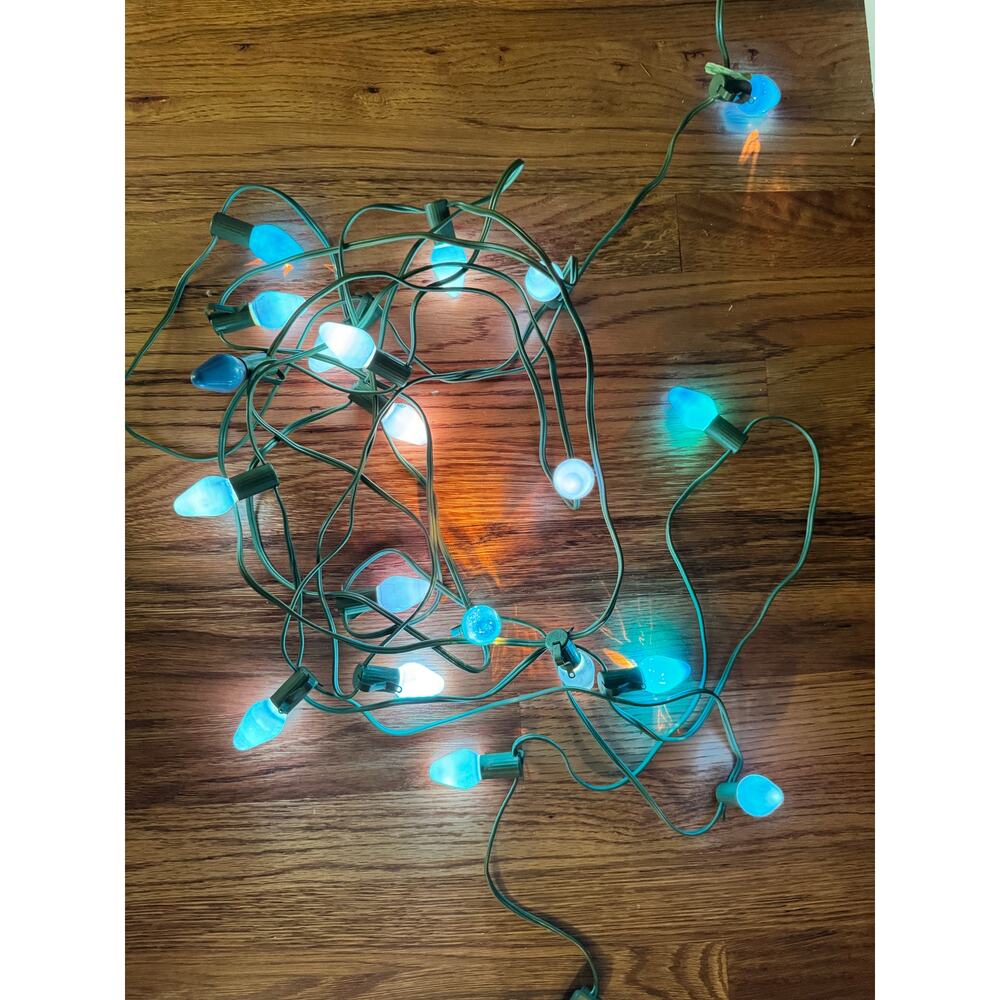 Vintage GE Christmas Light Set with Blue Bulbs TESTED Round Logo C7 Lights